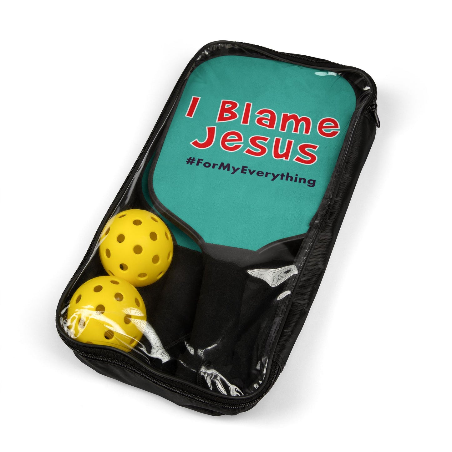 I Blame Jesus For My Everything | 2 Pickleball Paddle Sets With Carrying Case | 7.5"x15.5"