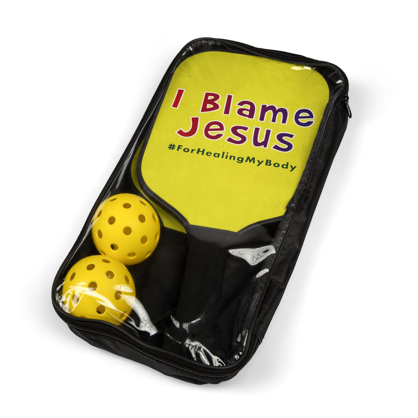 I Blame Jesus For Healing My Body | 2 Pickleball Paddle Sets With Carrying Case | 7.5"x15.5"