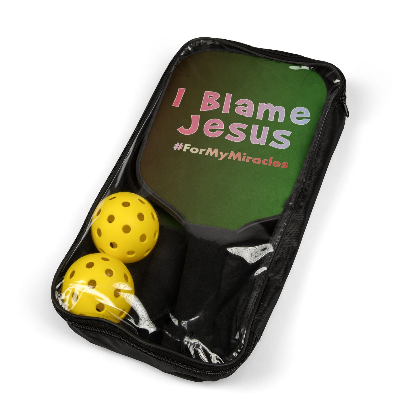 I Blame Jesus For My Miracles | 2 Pickleball Paddle Sets With Carrying Case | 7.5"x15.5"