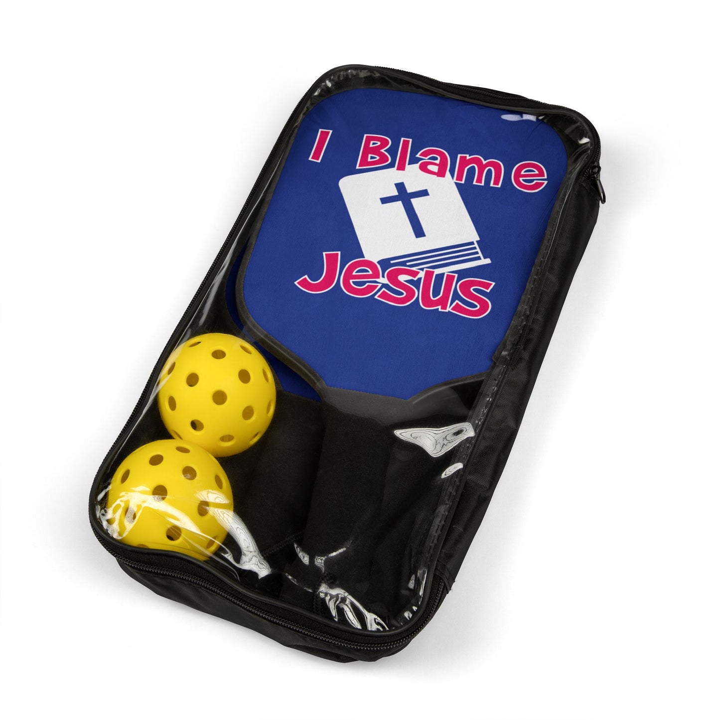 I Blame Jesus | 2 Pickleball Paddle Sets With Carrying Case | 7.5"x15.5"